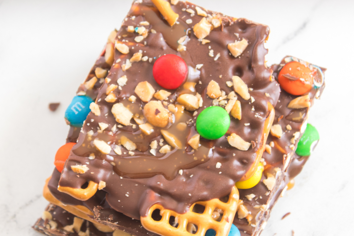 M&M Pretzel Bark • Domestic Superhero